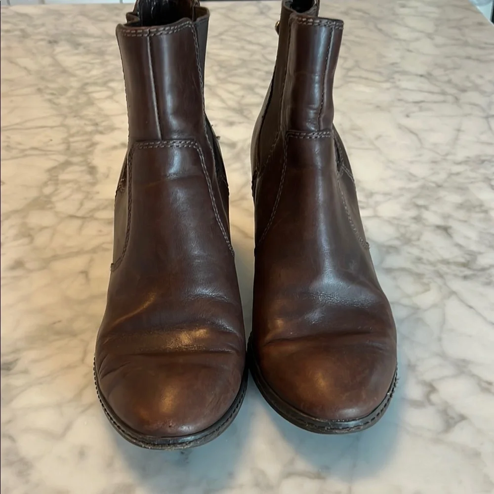 Anne Klein Brown Leather Ankle Booties with Elastic Panels